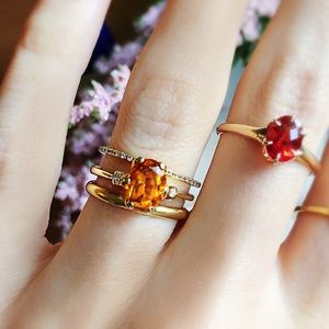 14K Yellow Gold Vintage Citrine Diamond Ring